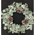 Euca Wreath with Cone & White Berries 22"
